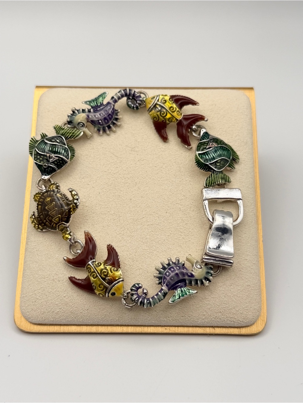 Vintage Colorful Enamel Sea Life Link Bracelet
